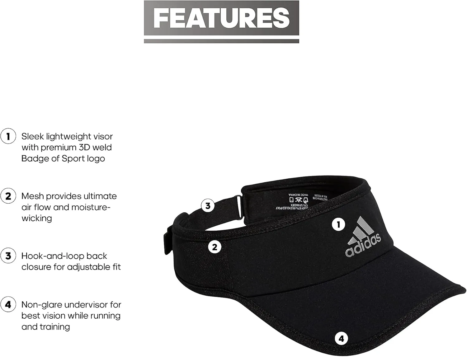 adidas Men's Superlite Adjustable Fit Sport Performance Visor