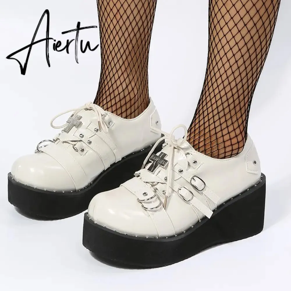 Aiertu  Mary Jane Shoes Sweet Cute Women Pumps Wedge Heels Platform Shoes Women Gothic Girls Lolita Punk Shoes High Heels Plus Size 43