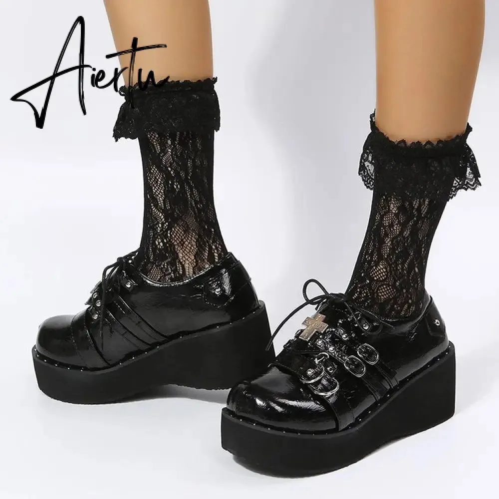 Aiertu  Mary Jane Shoes Sweet Cute Women Pumps Wedge Heels Platform Shoes Women Gothic Girls Lolita Punk Shoes High Heels Plus Size 43