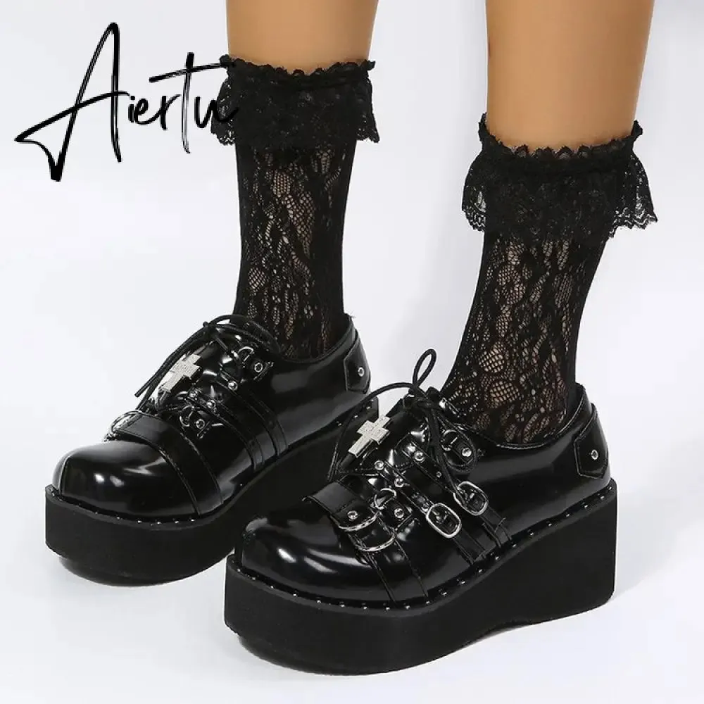 Aiertu  Mary Jane Shoes Sweet Cute Women Pumps Wedge Heels Platform Shoes Women Gothic Girls Lolita Punk Shoes High Heels Plus Size 43