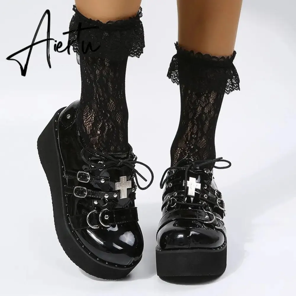 Aiertu  Mary Jane Shoes Sweet Cute Women Pumps Wedge Heels Platform Shoes Women Gothic Girls Lolita Punk Shoes High Heels Plus Size 43