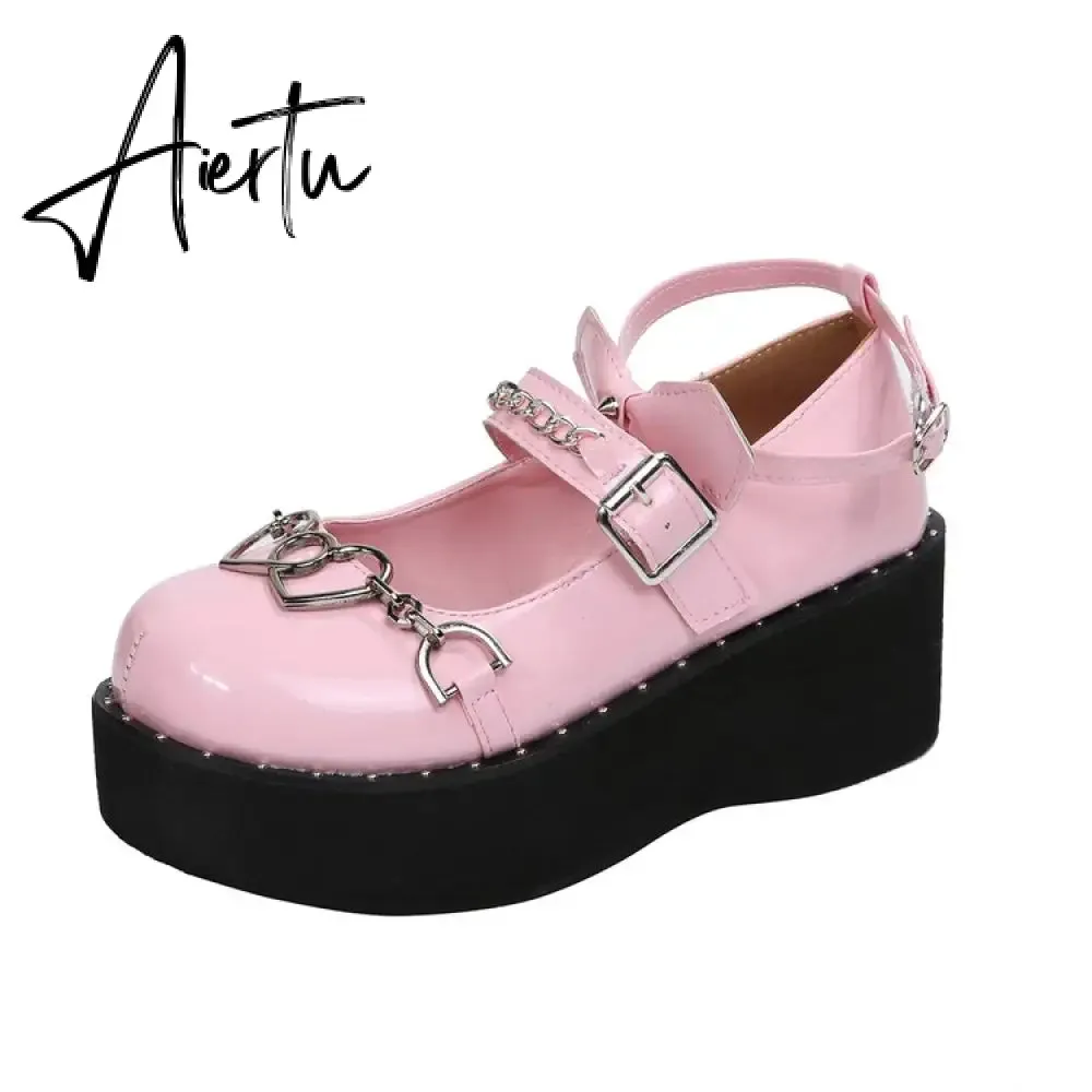 Aiertu  Mary Jane Shoes Sweet Cute Women Pumps Wedge Heels Platform Shoes Women Gothic Girls Lolita Punk Shoes High Heels Plus Size 43