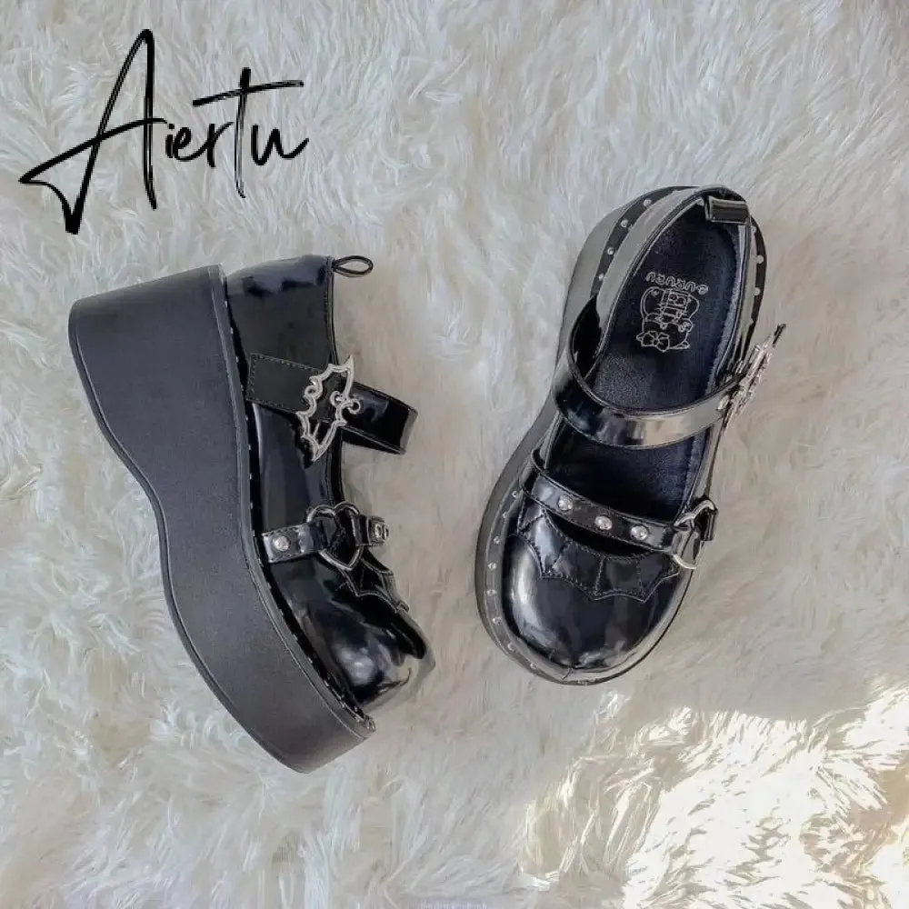 Aiertu  Mary Jane Shoes Sweet Cute Women Pumps Wedge Heels Platform Shoes Women Gothic Girls Lolita Punk Shoes High Heels Plus Size 43