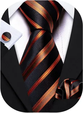 Barry.Wang Stripe Men Ties Set Classic WOVEN Necktie with Handkerchief Cufflinks Formal