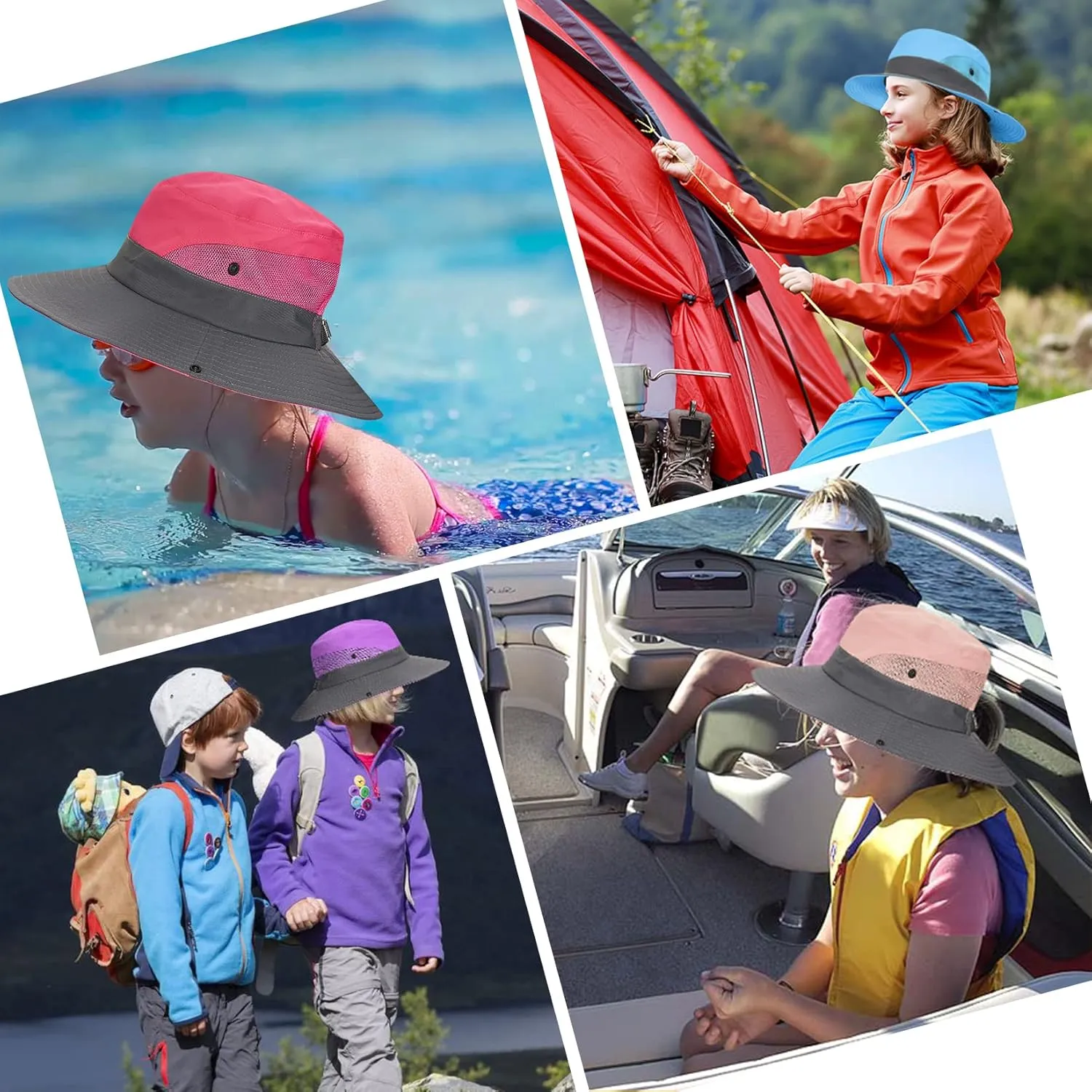Century Star Kids Sun Hat Ponytail Girls UPF 50 Bucket Cap Summer Beach Fishing Kids Hat Wide Brim Adjustable Swim Hat
