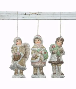 Christmas Village Figures Set of 3 Village Children Ornaments, 5" tall