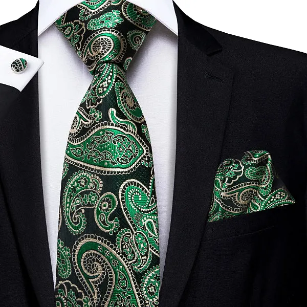 Classy Men Green & Black Paisley Silk Tie