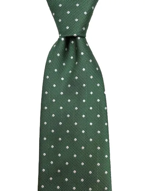 Green and White Polka Dot Extra Long Tie