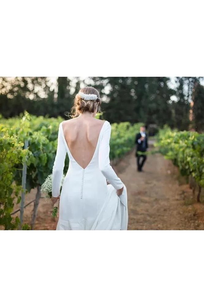 Long Sleeve Sheath Wedding Dresses Simple Modest Long Country Wedding Dress UQ2258