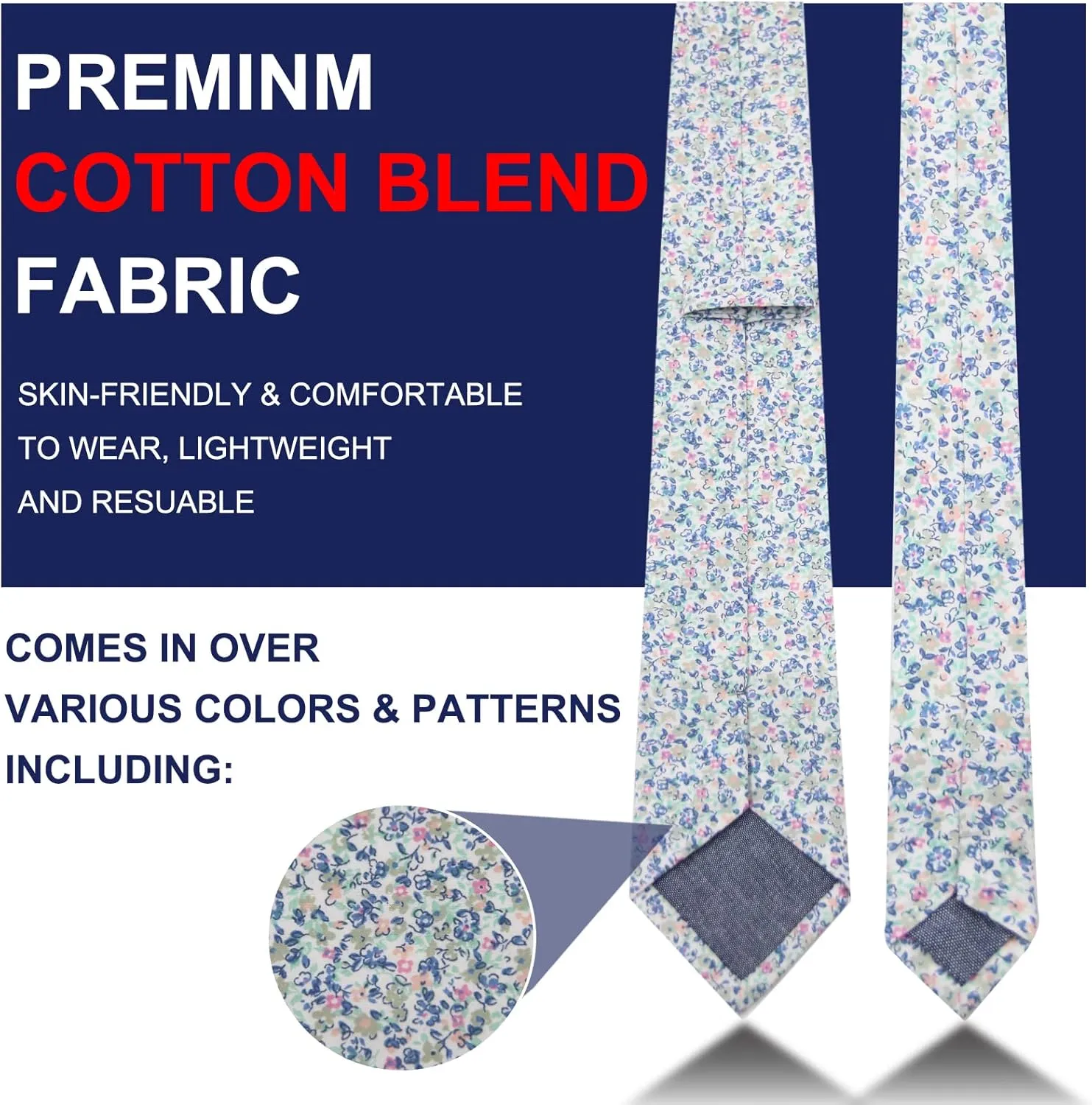 Mantieqingway Men's Skinny Tie, Cotton Floral Ties for Men Wedding Necktie for Groom, Groomsmen, Missions, Dances