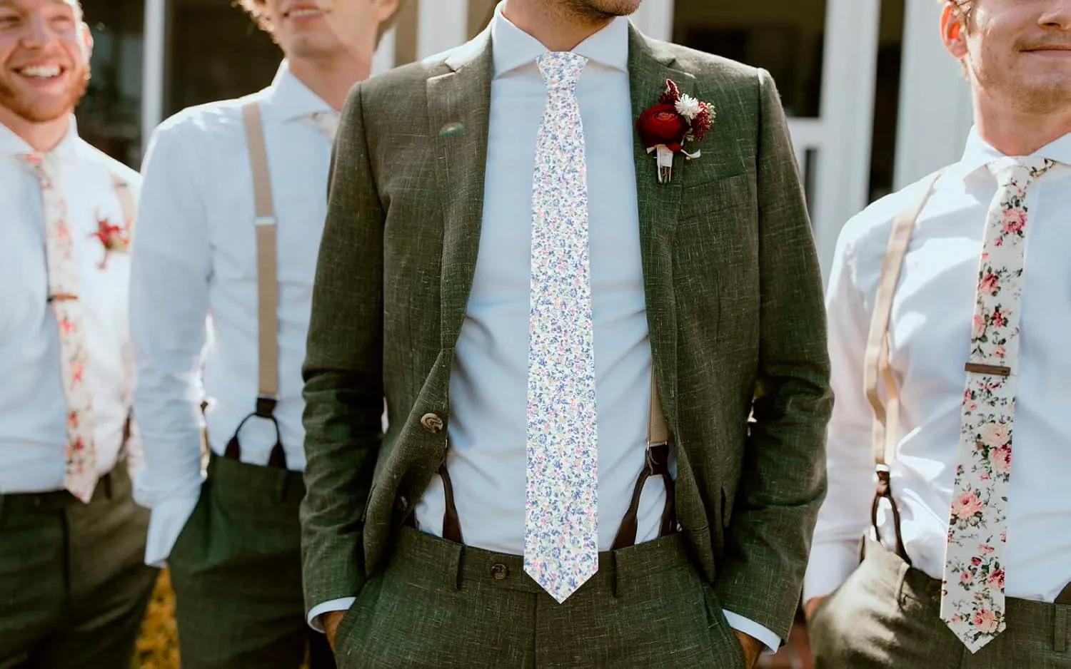 Mantieqingway Men's Skinny Tie, Cotton Floral Ties for Men Wedding Necktie for Groom, Groomsmen, Missions, Dances