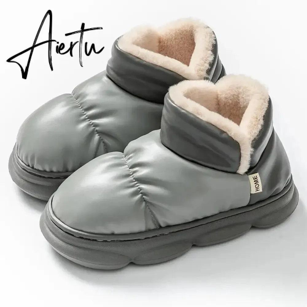 New Waterproof Snow Boots for Women Super Warm Plush Platform Ankle Boots Woman Winter Pu Leather Cotton Padded Shoes Mujer