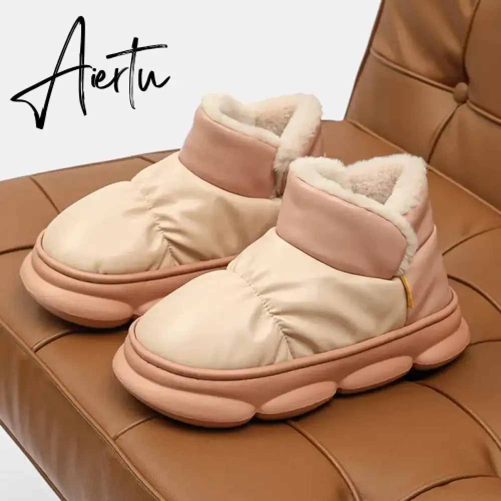 New Waterproof Snow Boots for Women Super Warm Plush Platform Ankle Boots Woman Winter Pu Leather Cotton Padded Shoes Mujer
