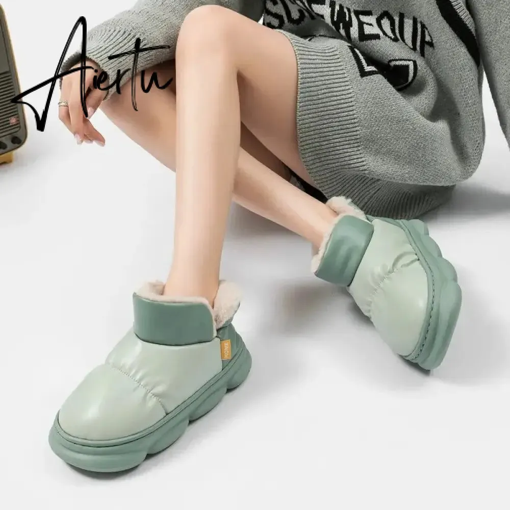 New Waterproof Snow Boots for Women Super Warm Plush Platform Ankle Boots Woman Winter Pu Leather Cotton Padded Shoes Mujer