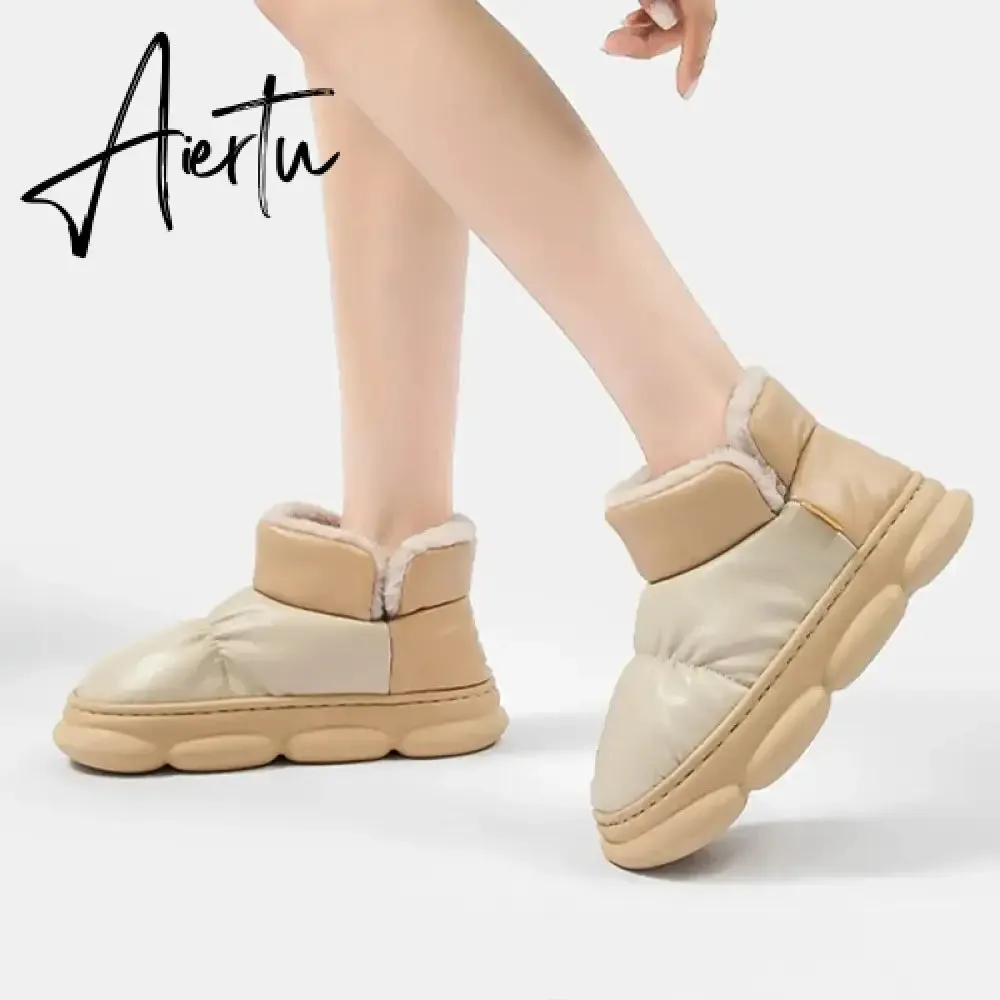 New Waterproof Snow Boots for Women Super Warm Plush Platform Ankle Boots Woman Winter Pu Leather Cotton Padded Shoes Mujer
