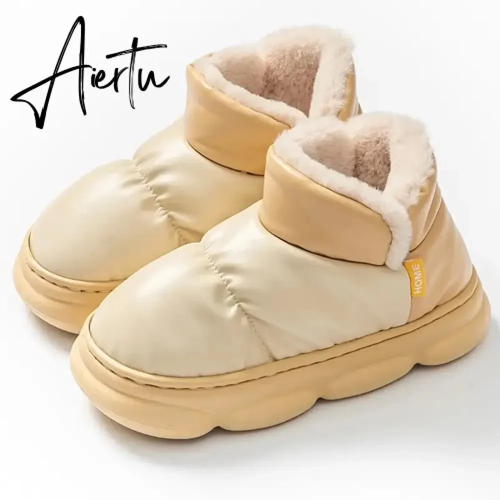 New Waterproof Snow Boots for Women Super Warm Plush Platform Ankle Boots Woman Winter Pu Leather Cotton Padded Shoes Mujer