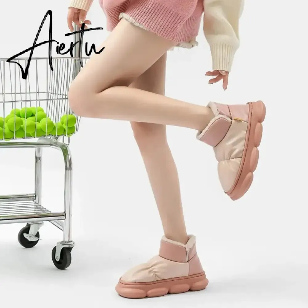 New Waterproof Snow Boots for Women Super Warm Plush Platform Ankle Boots Woman Winter Pu Leather Cotton Padded Shoes Mujer