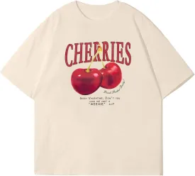Oversized Graphic Tees Vintage Cherry Fruit Shirt for Men Aesthetic Printed Unisex T Shirts Short Sleeve Casual Tops