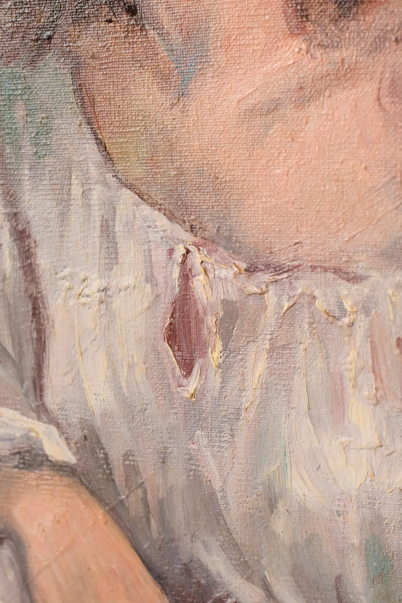 Portrait of a Young Woman in a White Dress Oil on Canvas