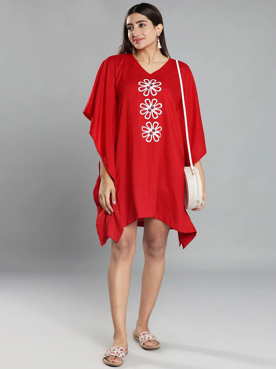 Red Rayon Kaftan - Snowflake