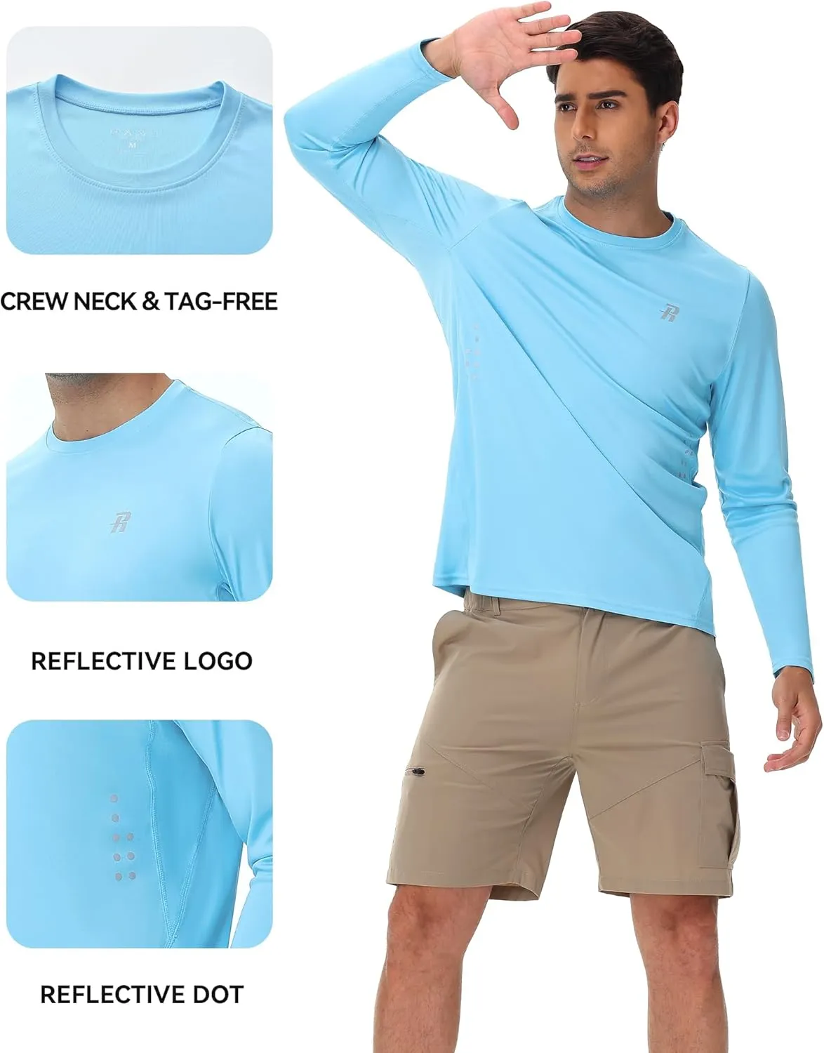 Runhit Men's UPF 50  Sun Protection Shirts Long Sleeve UV Swim Shirt Fishing Hiking Running Rash Guard Quick Dry Lightweight