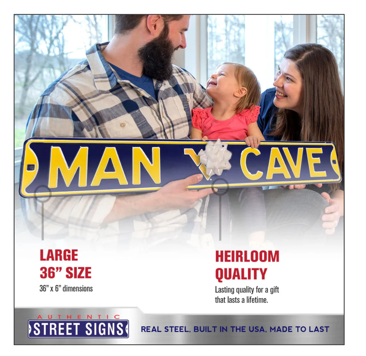 WV MAN CAVE EMBOSSED STEEL SIGN